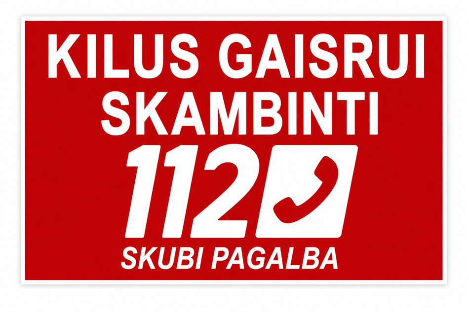 Kilus gaisrui skambinti 112 ženklas