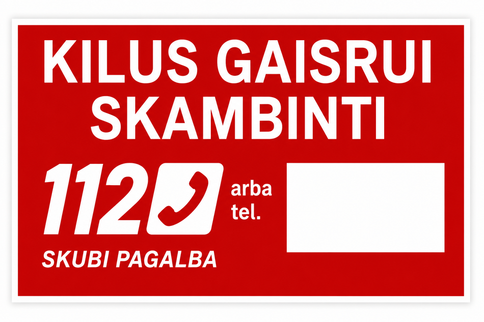 Kilus gaisrui skambinti 112 arba tel. () ženklas