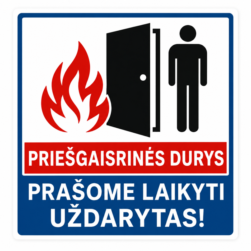 Priešgaisrines duris laikyti uždarytas ženklas